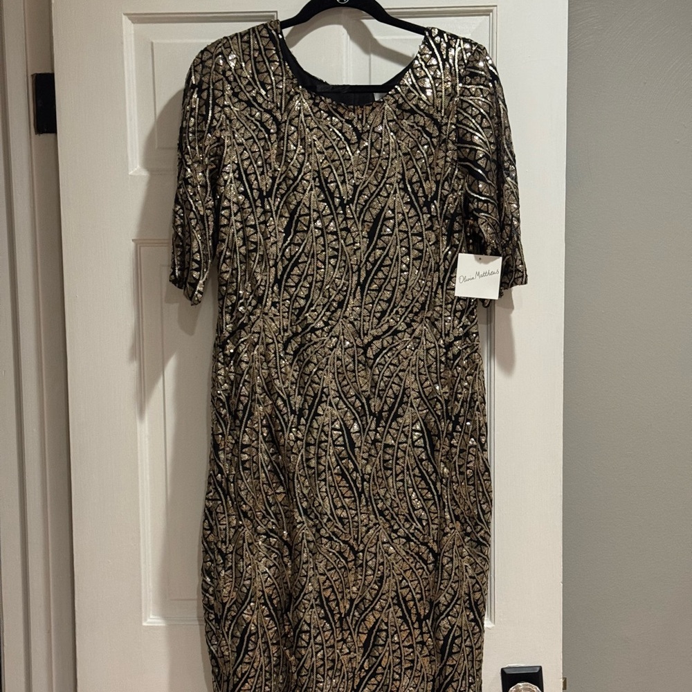 New with tags gold sequin knee length dress back zip